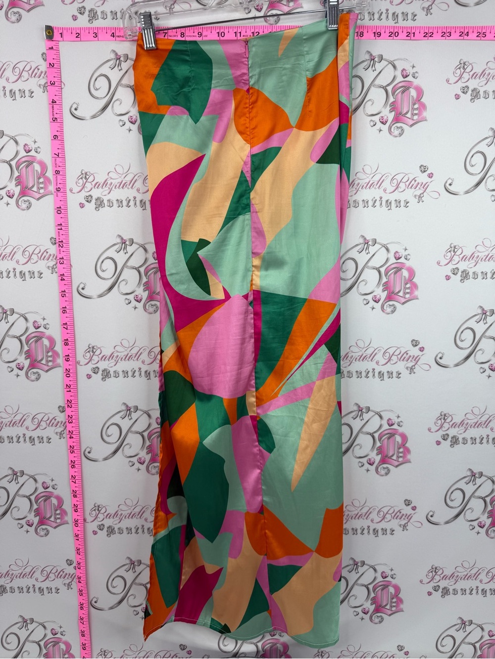 RNWY skirt side slit bright Abstract Print Maxi Skirt — Green, Pink & Orange - Picture 2 of 12